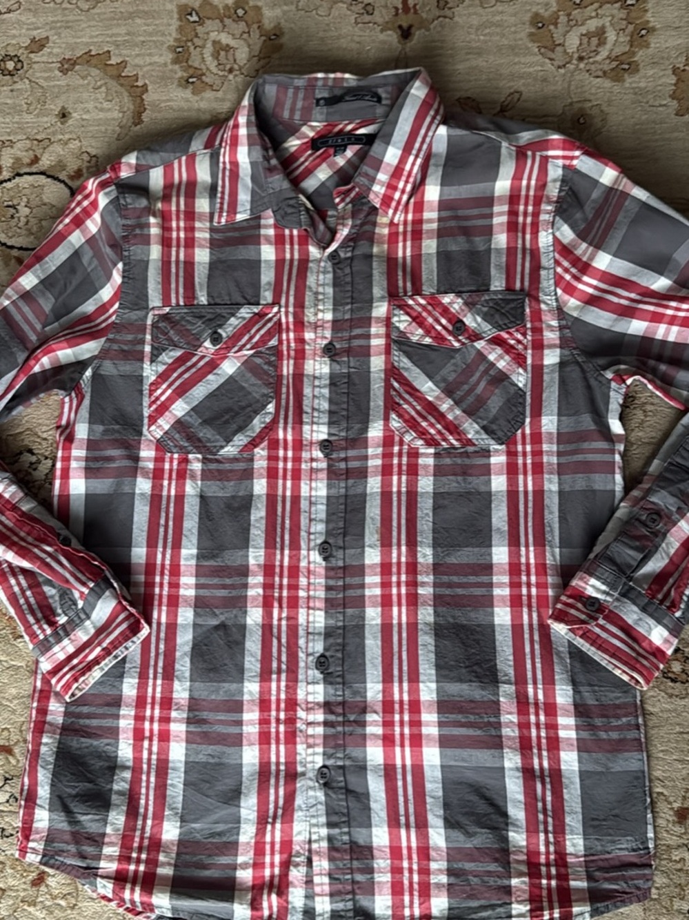 Classic Men's cotton Red & Gray Plaid Button-Up Shirt